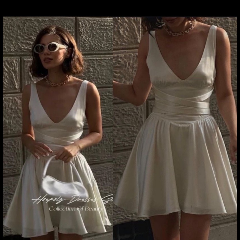 House of cb shiema plunge neck tie waist Satin dress size L